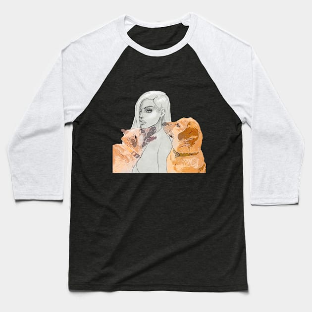 Portrait of women with 2 #dogs Baseball T-Shirt by BumbleBambooPrints